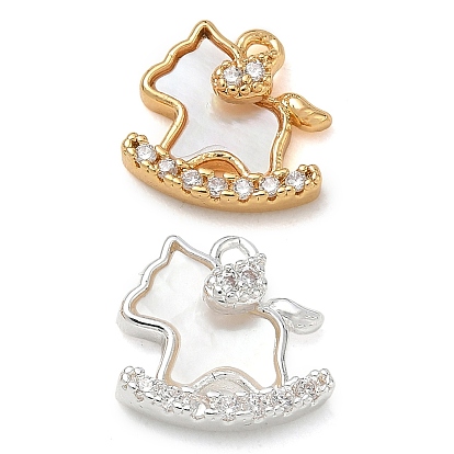 Brass Micro Pave Clear Cubic Zirconia & Natural Shell Charms, Rocking Horse Charms