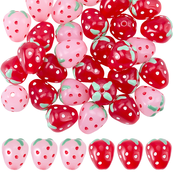 40шт 2 цветные непрозрачные акриловые эмалевые бусины, клубника