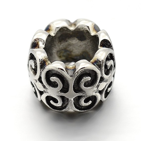 Retro 304 Stainless Steel Big Hole Column Beads, 7.5x10.5mm, Hole: 6mm