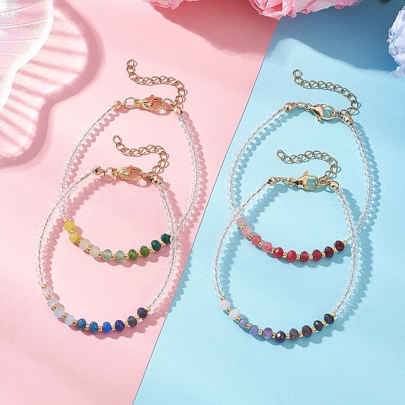 4Pcs Dyed Natural Malaysia Jade & Glass Beaded Bracelets for Women, Rondelle, Gradient Color