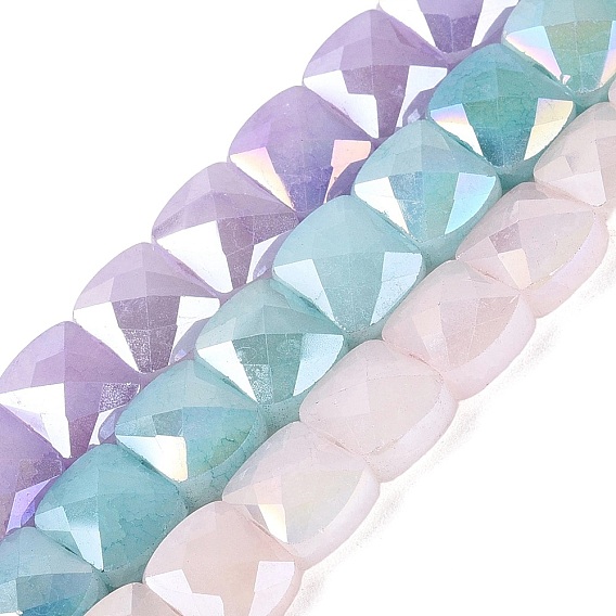 Electroplate Crackle Imitation Jade Glass Beads Strands, Rectangle, Dyed, AB Color Plated, Faceted