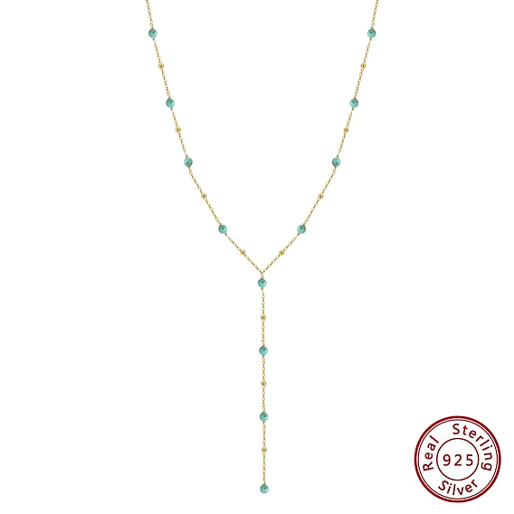 925 Sterling Silver & Synthetic Turquoise Round Ball Tassel Y Necklaces for Women