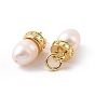 Rack Plating Shell Pearls Charms, with Brass Findings and Jump Ring, Long-Lasting Plated, Cadmium Free & Lead Free, Oval