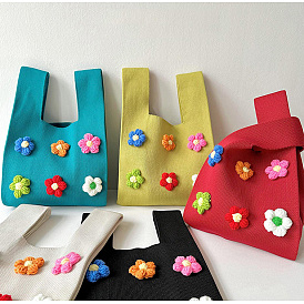 Sacs fourre-tout tricotés à fleurs en polyester 3d, sacs à main au crochet de dessin animé pour les femmes