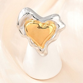 Irregular 304 Stainless Steel Cuff Open Rings, Heart, Ion Plating(IP)