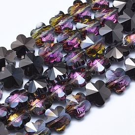 Electroplate Glass Beads Strands, Half Plated, Faceted, Flower