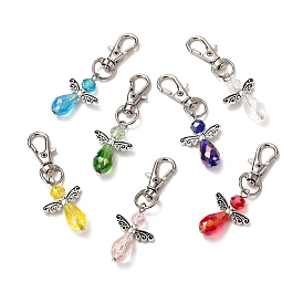 7pcs pendentif décoratif en verre d'ange, avec alliage homard fermoirs pince