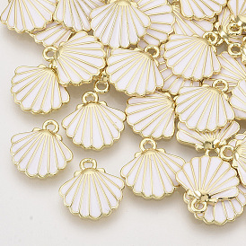 Alloy Enamel Charms, Light Gold, Scallop Shell Shape