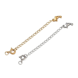 304 Stainless Steel Curb Chain Extender, End Chains with Spring Ring Clasps & Dolphin Charms