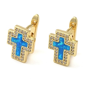 Cross Rack Plating Brass Micro Pave Cubic Zirconia Earrings, with Synthetic Opal, Cadmium Free & Lead Free, Long-Lasting Plated