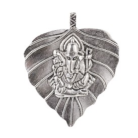 Tibetan Style Alloy Big Pendants, Leaf with Hindu Elephant God Lord Ganesh Statue