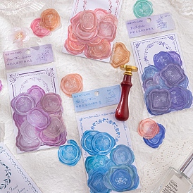 30Pcs 15 Styles PET Flower Wax Seal Stickers, Self Adhesive Sealing Wax Stamp Stickers for Wedding Invitations Valentine's Day Envelope Cards Gift Wrapping Scrapbooking