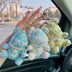Adorable Rose Teddy Bear Car Keychain Creative Doll Bag Pendant Gift for Her
