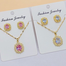 Sunflower Zircon Earrings Necklace Set - European and American Style, Original Source