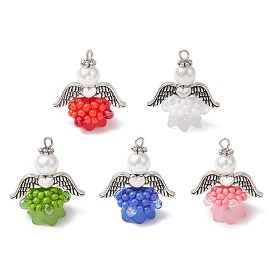 Подвески-ангелы из стеклянных бисеров, с акриловыми бусинами, крыльями из сплава и петлей из нержавеющей стали