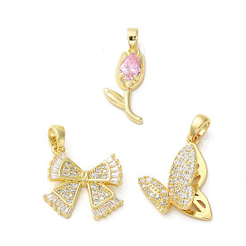 Brass Micro Pave Cubic Zirconia Pendants, Real 18K Gold Plated