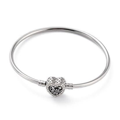 304 изготовление браслетов из нержавеющей стали европейского типа, со стразами, сердце со словом "love", на день Святого Валентина