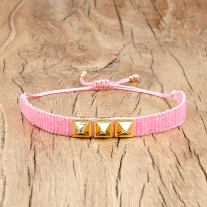 Винтажные стеклянные бусины, плетеные браслеты из бусин, браслеты с заклепками для женщин, со сплавом