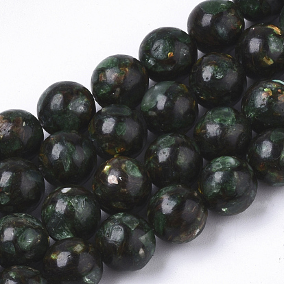 Zusammengesetzte Stränge aus synthetischen Bronzit- und grünen Fluoritperlen, Runde