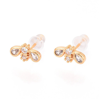 Серьги-гвоздики из латуни с микропаве из прозрачного кубического циркония, долговечный, без никеля 