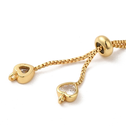 Rack Plating Brass with Cubic Zirconia Bracelet Making, Heart Slider Bracelet Making, Cadmium Free & Lead Free