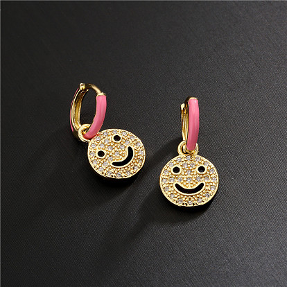 Colorful Oil Drop Copper Earrings with 18K Gold Plating and High-Quality Zirconia Stones