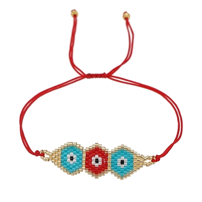 Friendship Evil Eye Loom Pattern Seed Beads Bracelets for Women, Adjustable Nylon Cord Braided Bead Bracelets