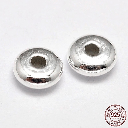 Rondelle 925 cuentas espaciadoras de plata esterlina, 3.8x1.5 mm, agujero: 1 mm, Sobre 298 unidades / 20 g