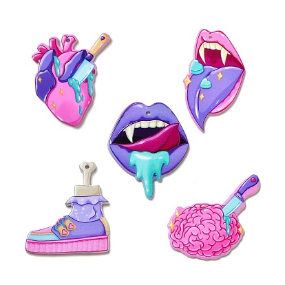 Halloween Printed Acrylic Pendants, Lip/Tongue/Brain/Heart/Shoes Charm