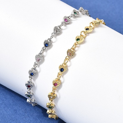 Латунь микро проложить кубического циркония браслеты ссылку, браслеты-цепочки для женщин, сердце, стойки покрытие, долговечный, без кадмия и без свинца