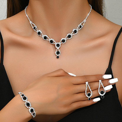 Ожерелья из латунных стразов в форме капли, браслеты и наборы серег-гвоздиков