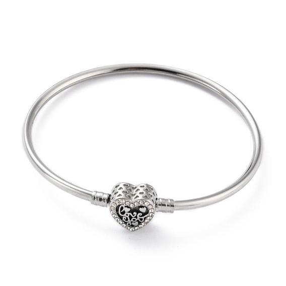 304 изготовление браслетов из нержавеющей стали европейского типа, со стразами, сердце со словом "love", на день Святого Валентина