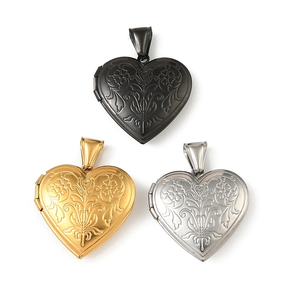 316 подвески из нержавеющей стали Locket, сердце с цветочным шармом, с 304 защелкой из нержавеющей стали на поручнях
