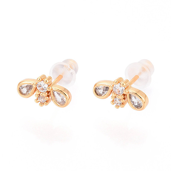Серьги-гвоздики из латуни с микропаве из прозрачного кубического циркония, долговечный, без никеля 