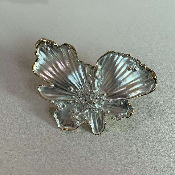 Alloy Enamel Cuff Open Rings, Butterfly, with Imitation Pearl, Golden