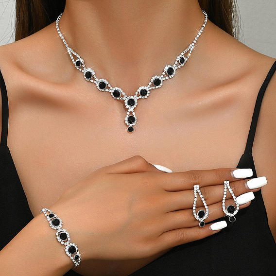 Ожерелья из латунных стразов в форме капли, браслеты и наборы серег-гвоздиков