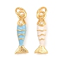 Brass Micro Pave Clear Cubic Zirconia Pendants, Enamel Style, Cadmium Free & Lead Free, Long-Lasting Plated, Rack Plating, Fish Charms, Real 18K Gold Plated
