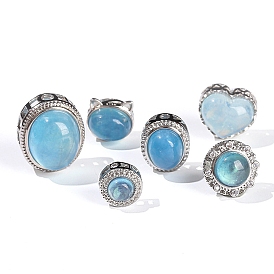 Alloy Pave Natural Blue Aquamarine Beads, Platinum, Heart/Cat Shape/Rectangle/Half Round/Oval/Flat Round