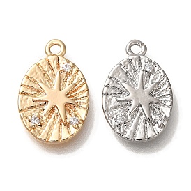 Brass Micro Pave Cubic Zirconia Pendants, Oval with Star Charms