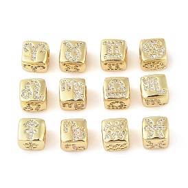 Brass Micro Pave Clear Cubic Zirconia European Beads, Cube