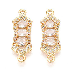 Латунные подвески-звенья/соединители с прозрачными кубическими циркониями, шестиугольник, без никеля 