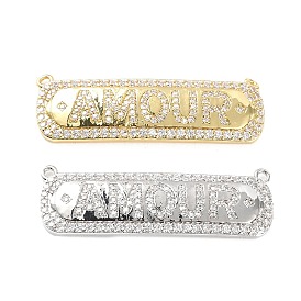 Rack Plating Brass Pave Cubic Zirconia Pendants, Rectangle with Word, Long-Lasting Plated, Lead Free & Cadmium Free