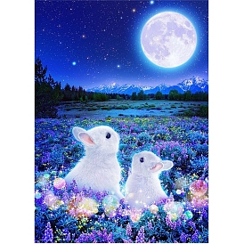 DIY Rectangle Rabbit Theme Diamond Painting Kits, Including Canvas, Resin Rhinestones, Diamond Sticky Pen, Tray Plate and Glue Clay, Rabbits in the Moon Night