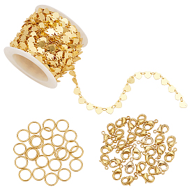 Eco-Friendly Brass Link Chains Making, with 304 Stainless Steel Open Jump Rings,Rack Plating & Long-Lasting Plated Brass Lobster Claw Clasps