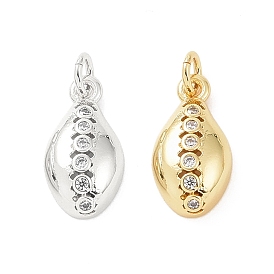Brass Micro Pave Cubic Zirconia Charms, with Jump Ring, Cowrie Shell Shape Charm