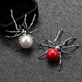 Fashionable Metal Spider Brooch with Imitation Pearl and Insect Design