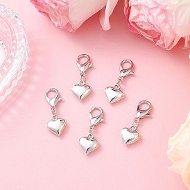 5Pcs Alloy Pendant Decorations, with Zinc Alloy Lobster Claw Clasps, Heart