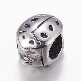 304 Stainless Steel European Beads, Large Hole Beads, Ladybird