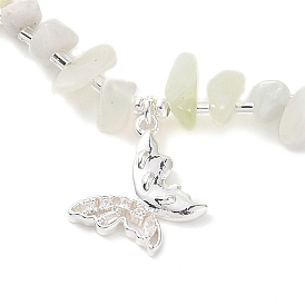 Natural Xiuyan Jade Necklaces, with Brass Butterfly Charms, Pearl and Glass Seed Beads