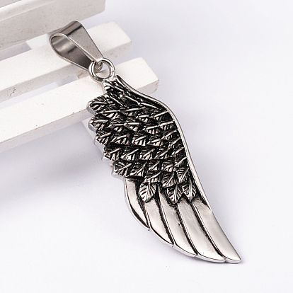 304 Stainless Steel Big Pendants, Wing, 58x20.5x4mm, Hole: 12x7mm